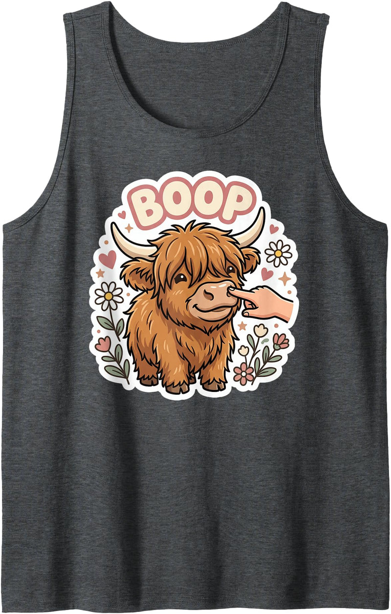 Boop Club Co Boop Highland Cow Nose Cute Farm Animal Floral Humor Tank Top - Dark Heather Grey