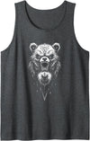 Fierce Bear Head Art with Sharp Teeth and Dripping Details Tank Top - Dark Heather Grey