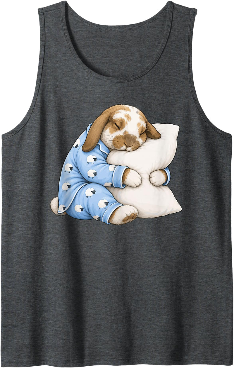Holland Lop Rabbit Sleeping in Cute Pajamas Sleep Tank Top in Dark Heather Grey