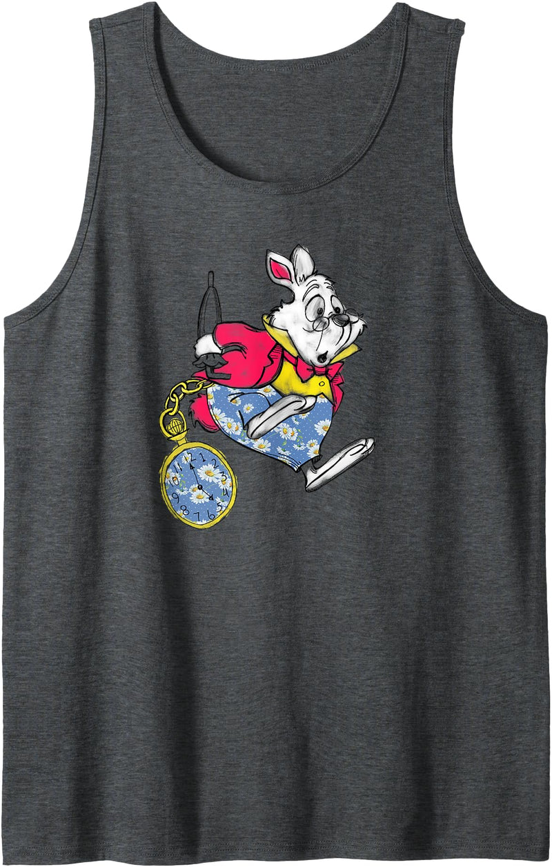 Alice in Wonderland - Rabbit Floral Pants Tank Top in Dark Heather Grey