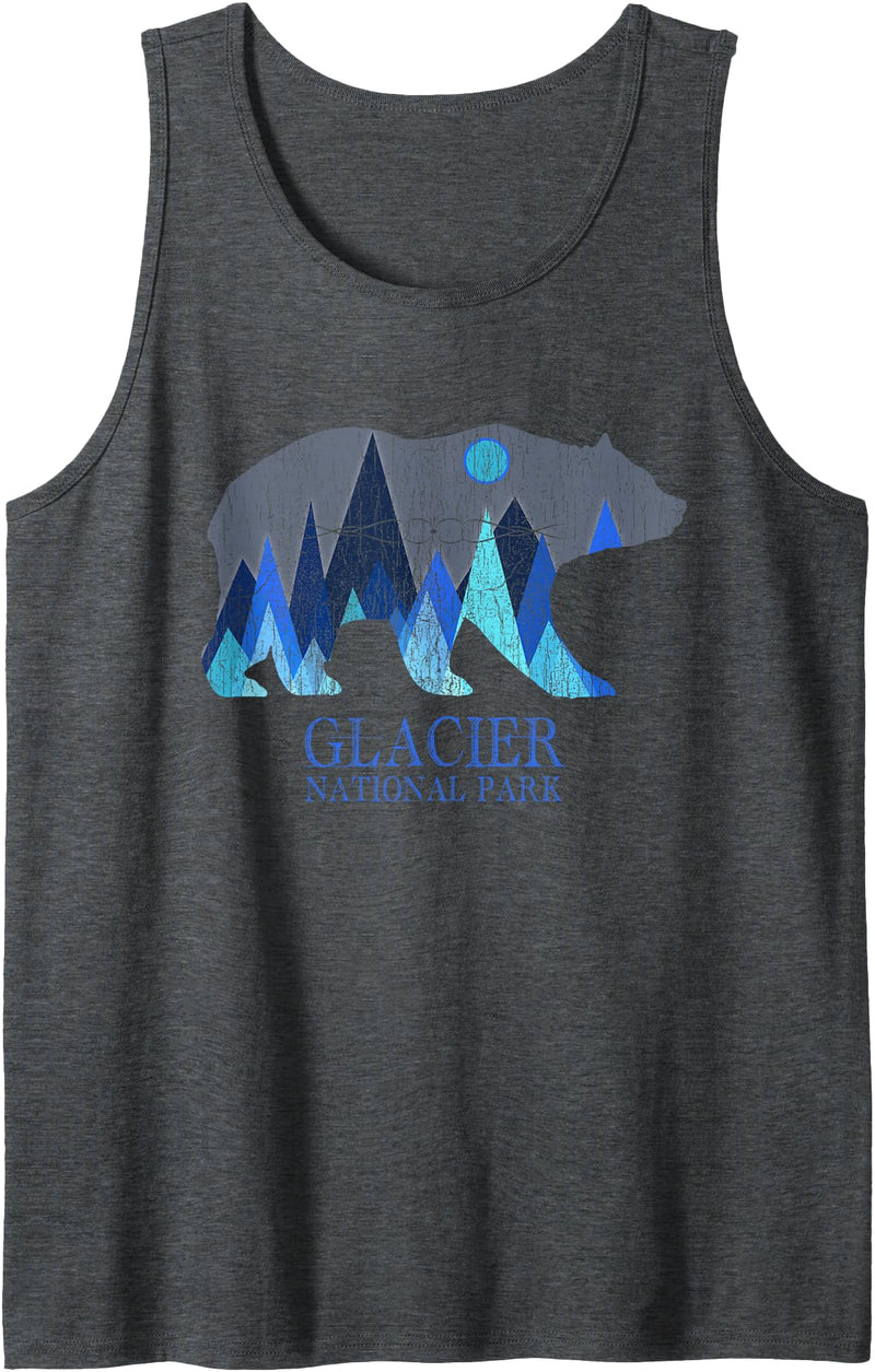 Glacier Grizzly Bear Tsunrisebey Retro Glacier Grizzly Bear Glacier National Park Tank Top - Dark Heather Grey