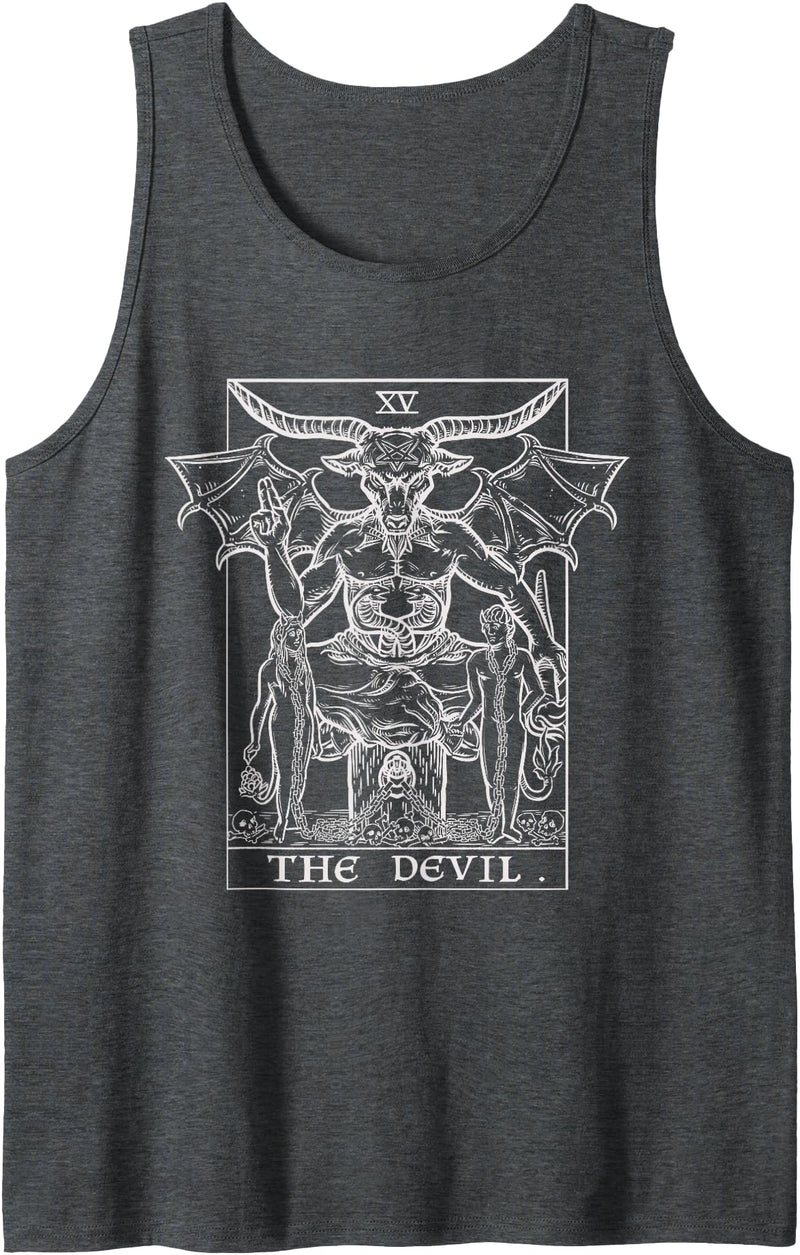 The Ghoulish Garb The Devil Tarot Card Baphomet Satanic Witch Gothic Halloween Tank Top - Dark Heather Grey