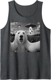 Retro Polar Bear Selfie with UFOs Meme Polar Bear Selfie with UFO Alien Funny Tank Top - Dark Heather Grey