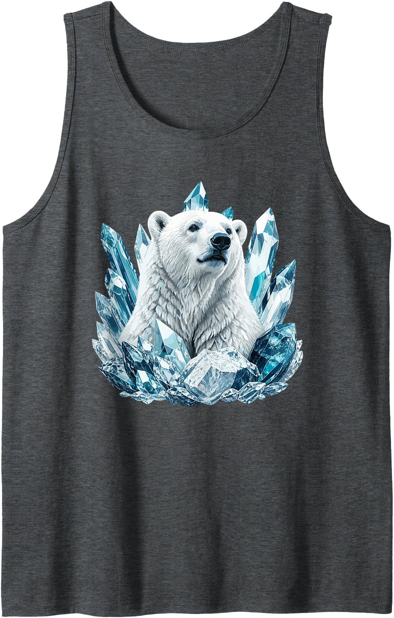 Arctic Polar Bear Crystal Ice Wildlife Ice King Polar Bear with Blue Crystal Peaks Tank Top - Dark Heather Grey