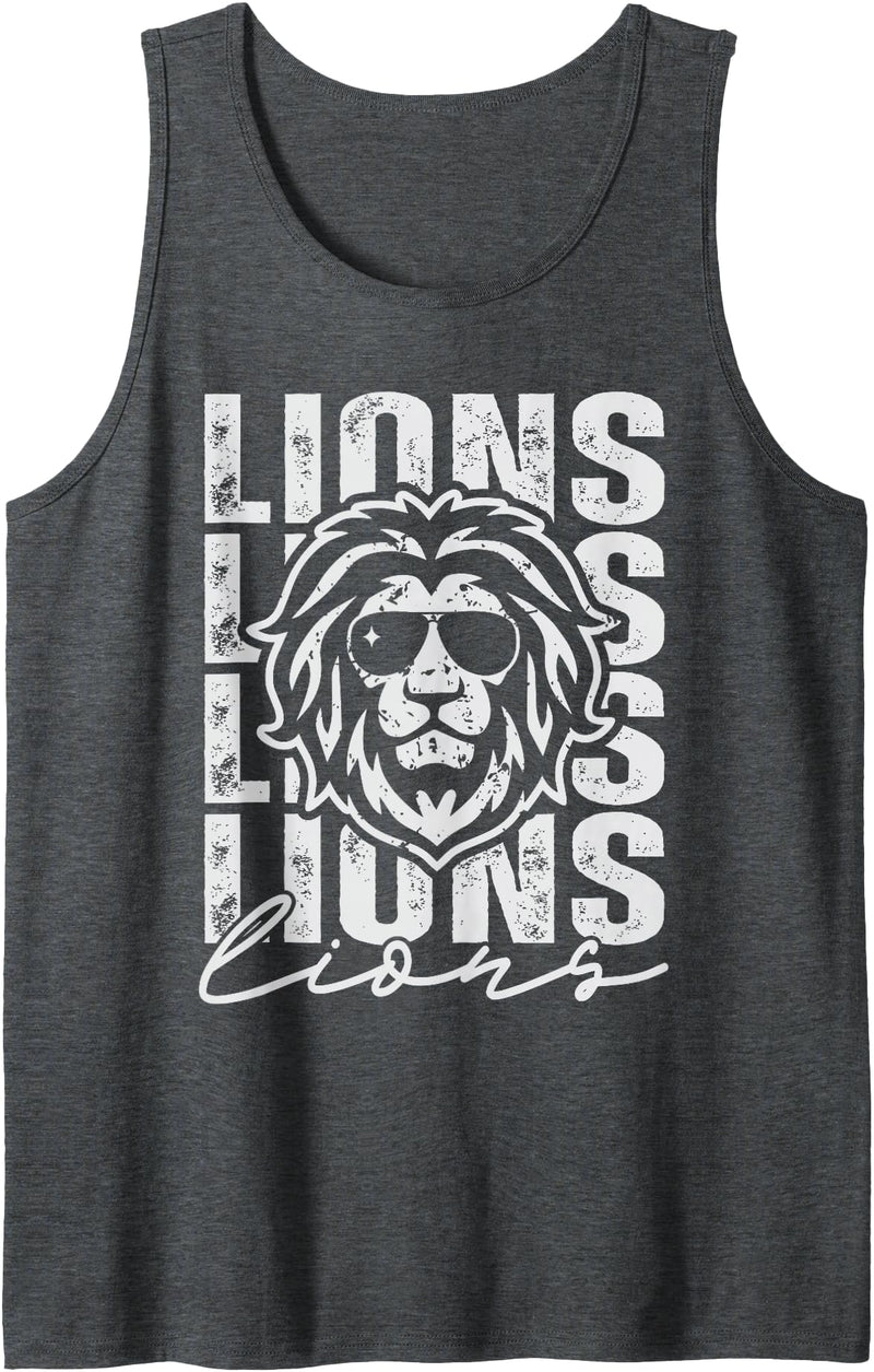 Back to School Lion Spirit Lunch Lady Zoo Day Kids Vintage Lions School Mascot Game Day Men Teacher Boy Women Tank Top - Dark Heather Grey