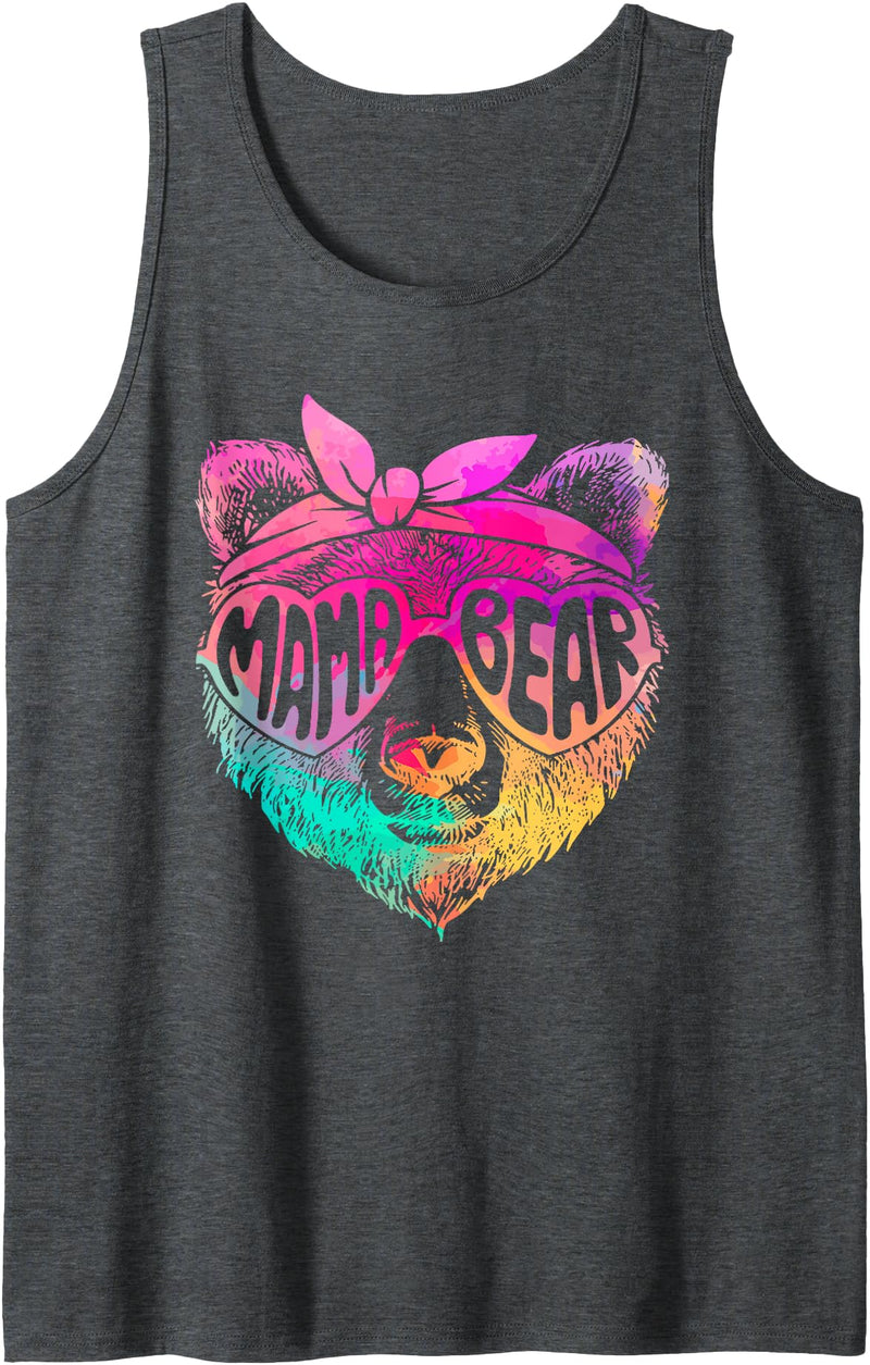 Funny Mother Mommy Mama Bear Face Mama Bear Face Colorful Sunglasses Funny Mom Mother's Day Tank Top - Dark Heather Grey