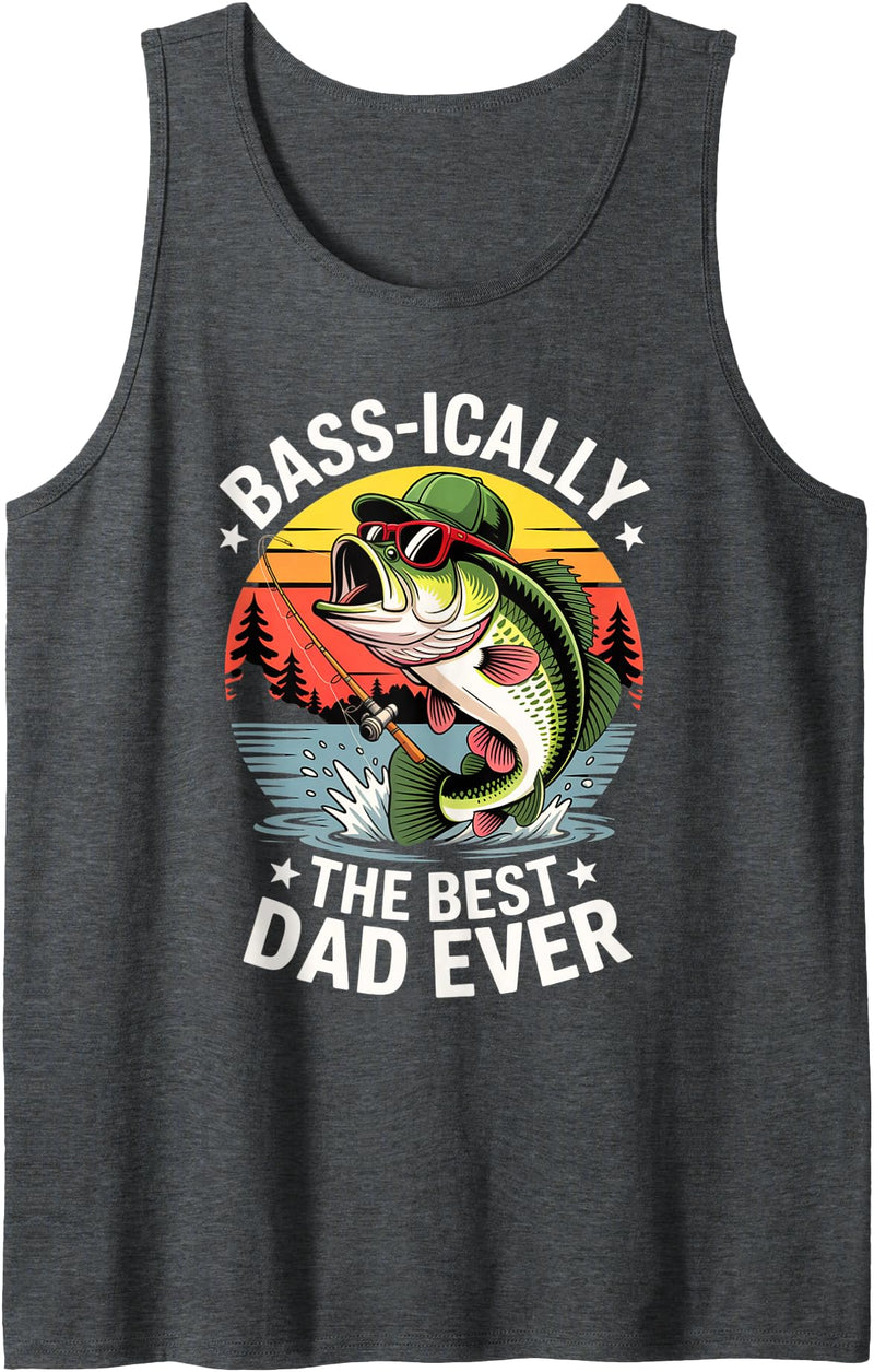 Dad Fishing Father's Day Funny Tees Funny Fishing Dad Vintage Retro Father's Day Tank Top - Dark Heather Grey