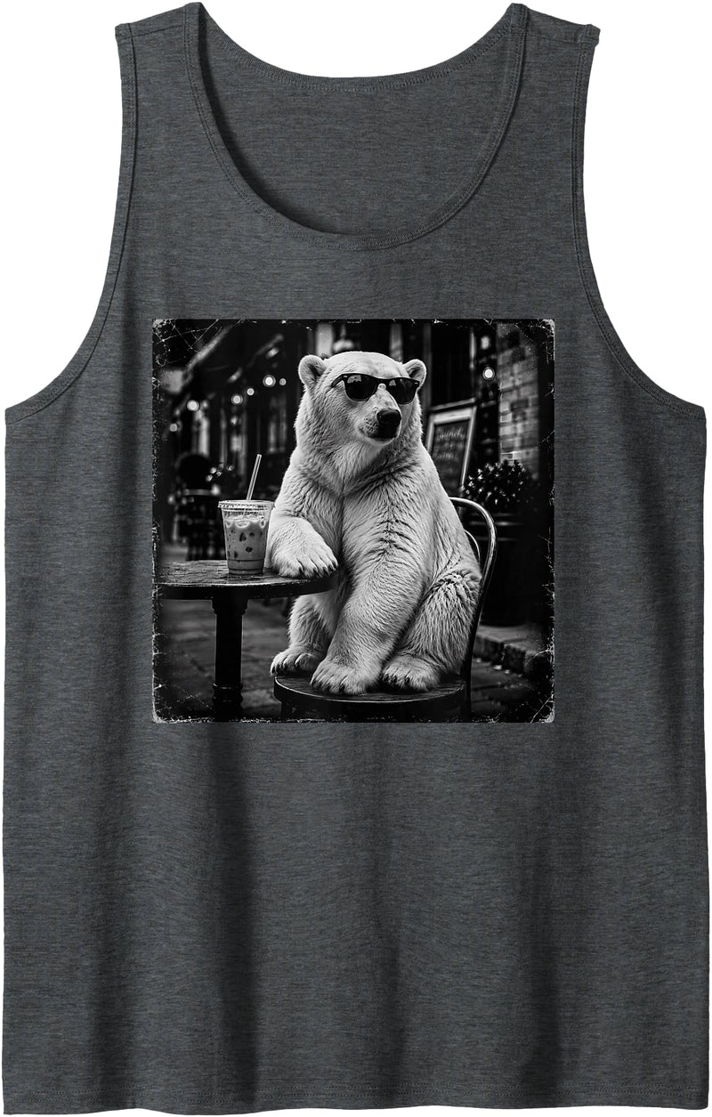 Polar Bear Drinking Iced Milk Coffee Shirts Funny Polar Bear Drinking Iced Milk Coffee Animal Lover Art Tank Top - Dark Heather Grey