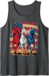 Horse American Flag USA Horse Patriotic USA Flag 4th of July Horses Tank Top - Dark Heather Grey