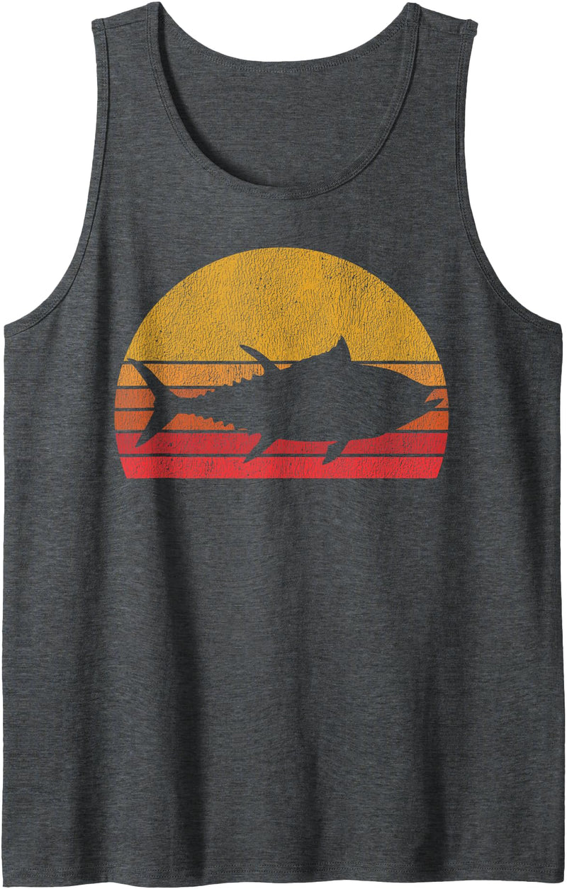 Tuna Fishing Apparel Co. Tuna Fishing Retro Sunset Bluefin Fisherman Tank Top - Dark Heather Grey