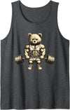 Funny Barbell Gym Graphic Tees for Women Men Kids Funny Teddy Bear Lifting Weights Gym Workout Animal Shirts Tank Top - Dark Heather Grey