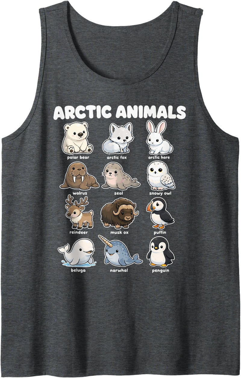 Snowy Tundra Critter Trail Arctic Animals Polar Bear Fox Seal Cute Zoo Chart Tank Top - Dark Heather Grey