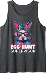 Easter Egg Hunt Supervisor Funny Mom Dad Tie Dye Bunny Tank Top in Dark Heather Grey