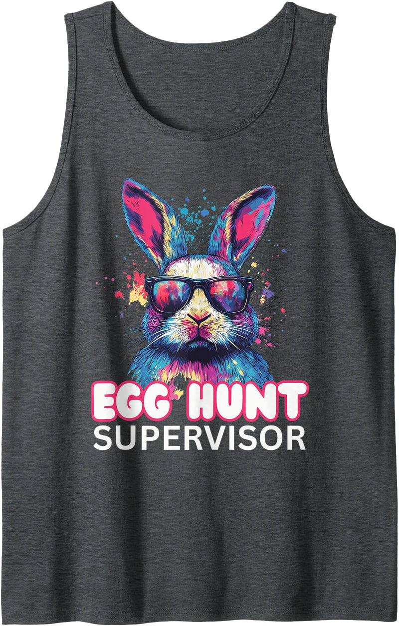 Easter Egg Hunt Supervisor Funny Mom Dad Tie Dye Bunny Tank Top in Dark Heather Grey