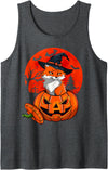Funny Halloween, Pumpkin, Cute Fox Witch Cute Fox Witch Halloween Pumpkin Moon, Funny Fox Halloween Tank Top - Dark Heather