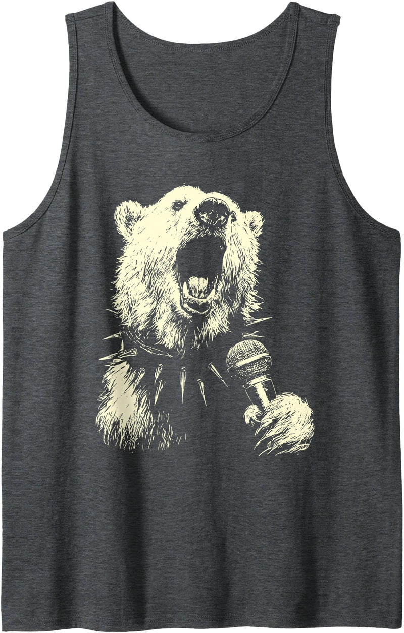 Hilarious Animals Singing Gifts Polar Bear Singing Punk Rocker Animal Musician Grunge Music Tank Top - Dark Heather Grey