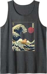 AxisNagawa Guinea Pig Kanagawa Wave Funny Surf Animal Tank Top - Dark Heather Grey