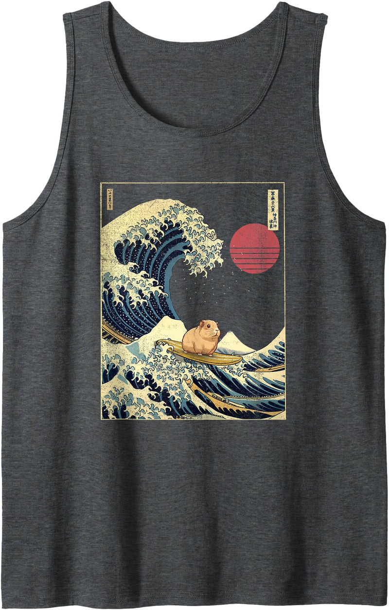 AxisNagawa Guinea Pig Kanagawa Wave Funny Surf Animal Tank Top - Dark Heather Grey