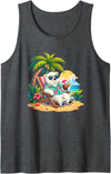 Tropical Polar Bear Summer Beach Vibes Relaxing Beach Vacation Polar Bear Hawaii Tank Top - Dark Heather Grey