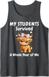 Funny Highland Cow Teacher Cute Coquette Bow My Students Survived A Whole Year of Me Teacher Highland Cow Tank Top - Dark