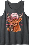 Hot Mess Highland Cow Western Tees For Girls Women Hot Mess Leopard Highland Cow Meme Funny Coffee Lover Tank Top - Dark