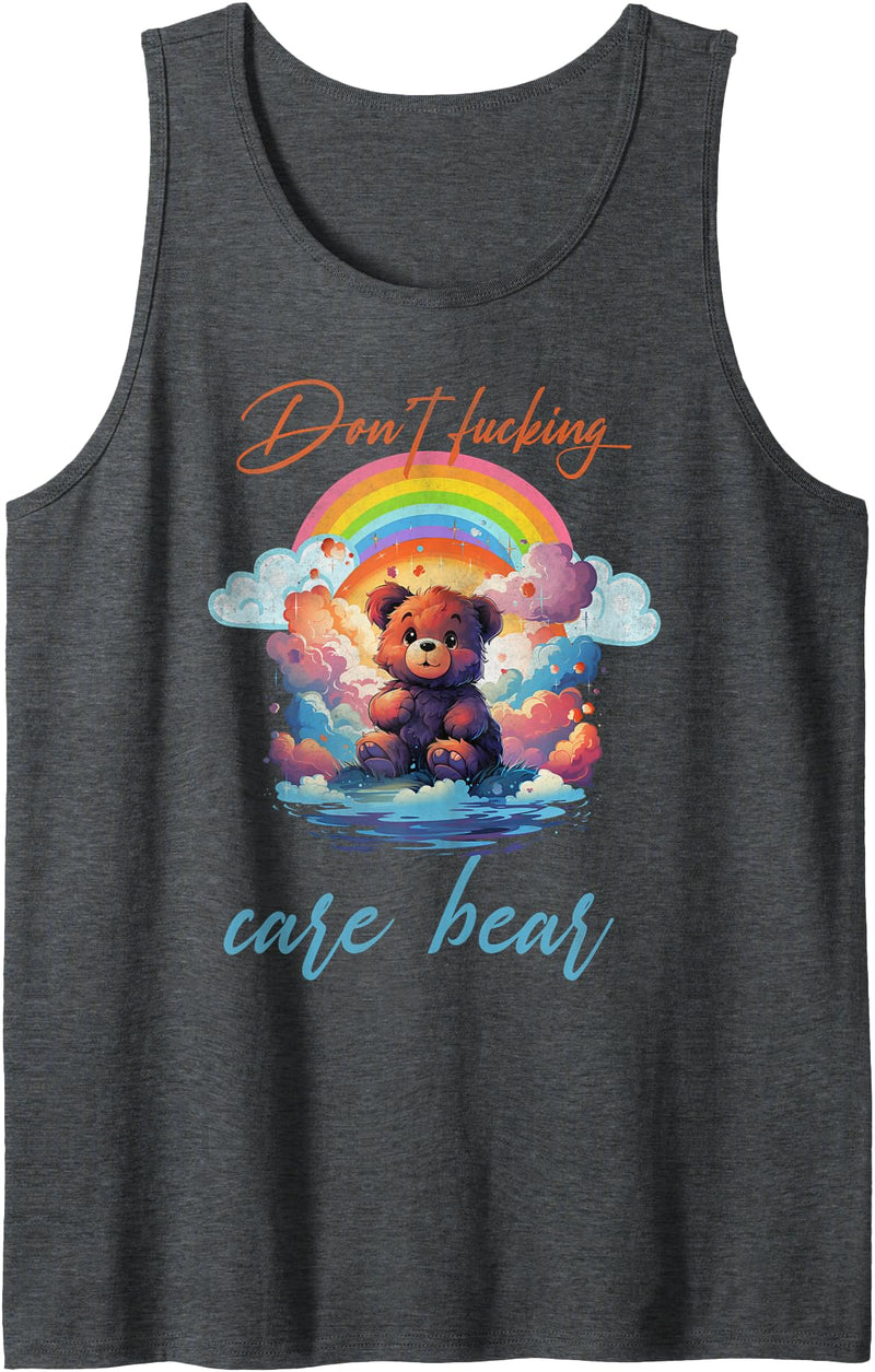Don't fucking care bear tees Don't fucking care bear Tank Top - Dark Heather Grey