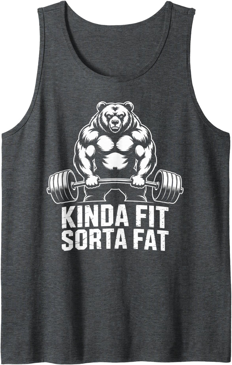 Iron Routine - Gym Workout Fitness Men Women Gifts Kinda Fit Sorta Fat Funny Gym Bear Workout Weightlifting Tank Top - Dark Heather Grey