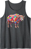 Buffalo lover for Women Men Kids Cute Flower Buffalo on Summer Floral Buffalo Tank Top - Dark Heather Grey