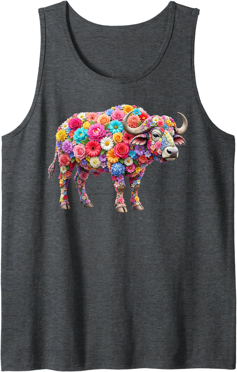 Buffalo lover for Women Men Kids Cute Flower Buffalo on Summer Floral Buffalo Tank Top - Dark Heather Grey
