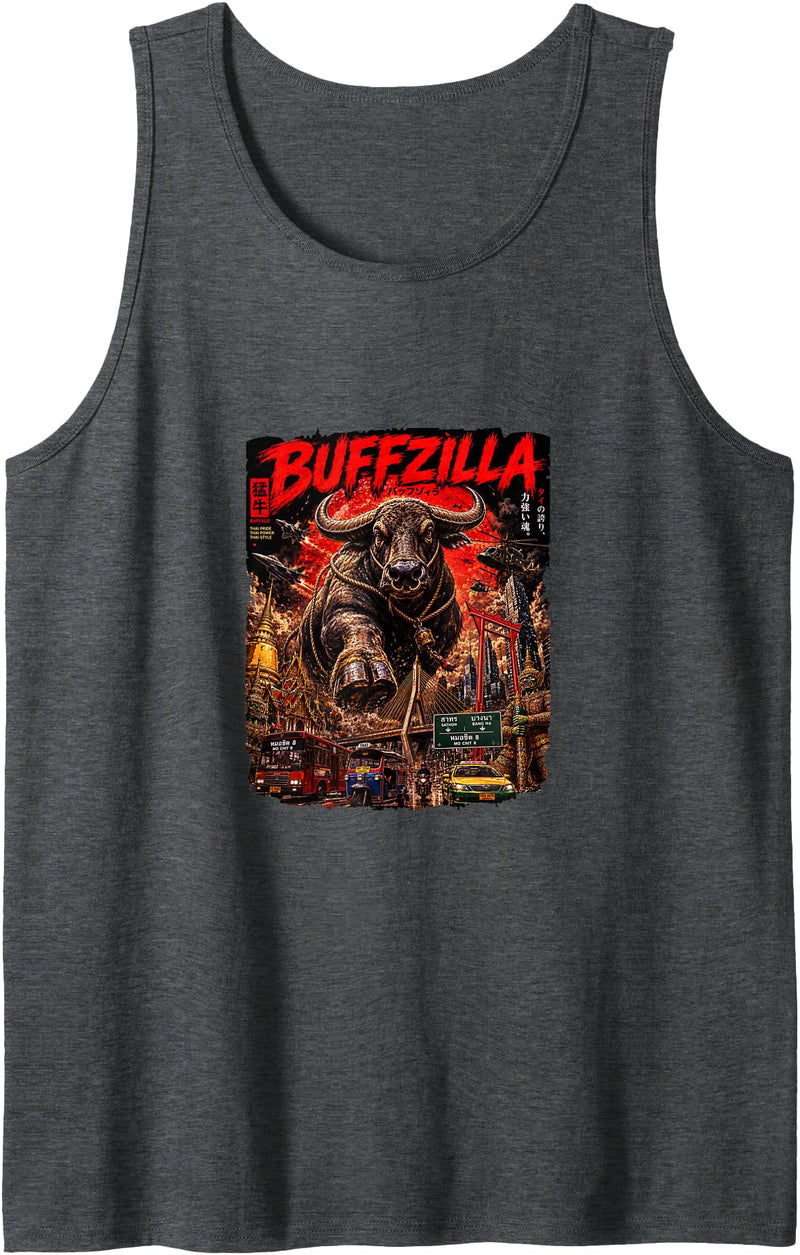 CUTE & TEES Cute Buffalo Buffzilla for Thai Buffal Moms Dads Pet Lovers Tank Top - Dark Heather Grey