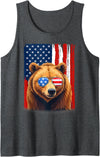 Patriotic USA Flag Grizzly Bear 4th of July Co. Grizzly Bear US America Flag Men Women 4th of July Patriotic Tank Top - Dark Heather Grey