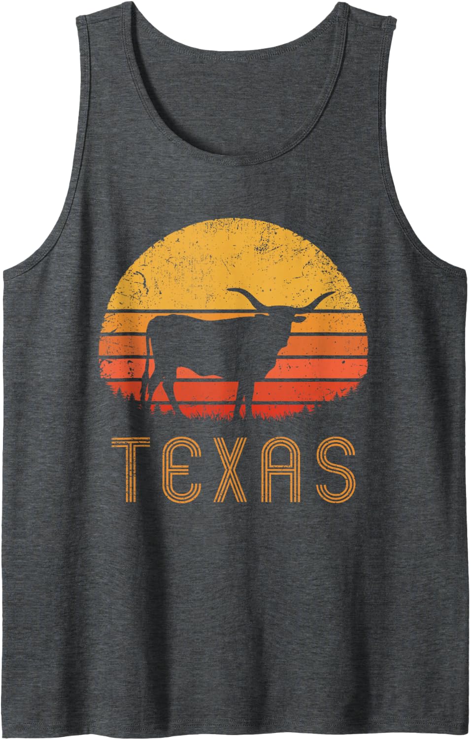 Texas Retro Longhorn Cattle Vintage Texan Cow Herd Lone Star Tank Top - Dark Heather Grey