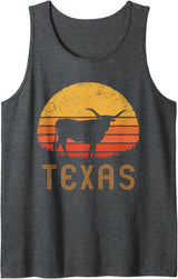 Texas Retro Longhorn Cattle Vintage Texan Cow Herd Lone Star Tank Top - Dark Heather Grey