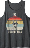 Retro Vintage Cool Llama Fun Humor No Probllama Cool Llama Sunglasses Joke Tank Top - Dark Heather Grey
