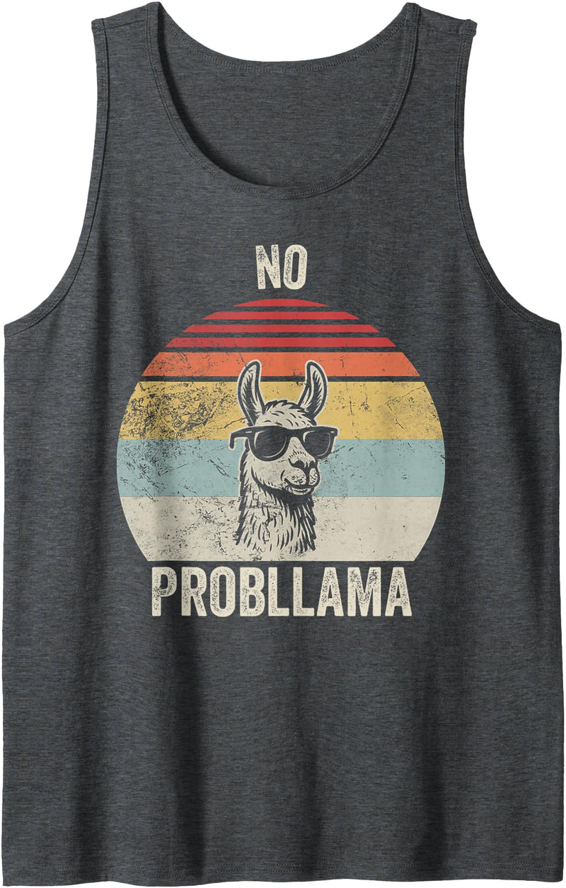 Retro Vintage Cool Llama Fun Humor No Probllama Cool Llama Sunglasses Joke Tank Top - Dark Heather Grey