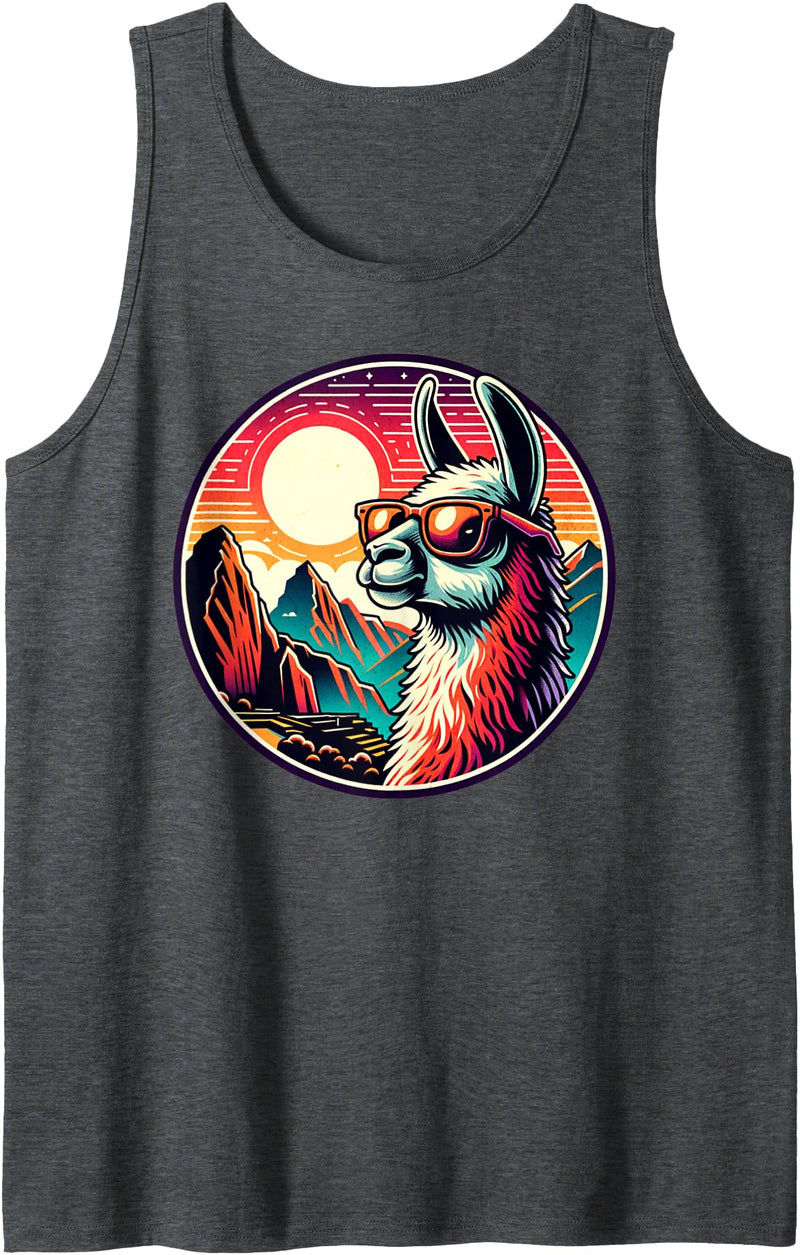 Peruvian Trip And Llama Peru Vacation Alpaca At Machu Picchu in Peru Tank Top - Dark Heather Grey