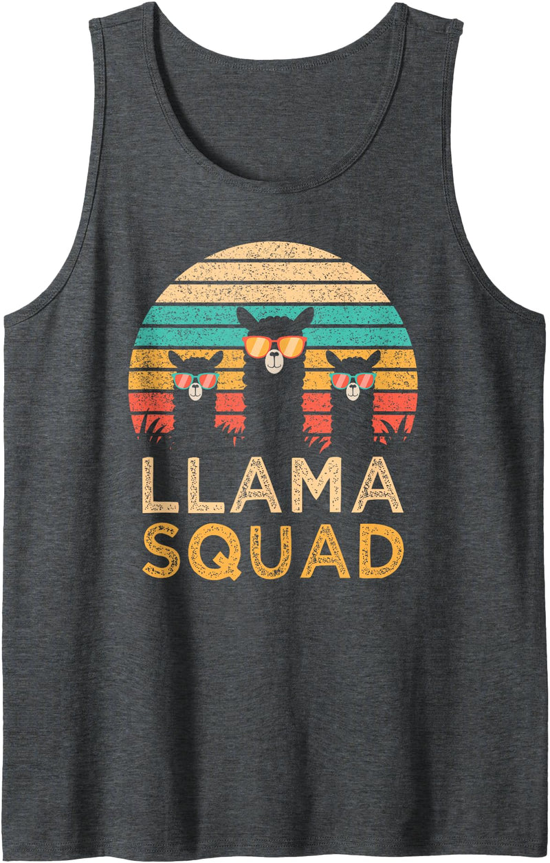 Llama Squad With Glasses Funny Funny Llama Squad Sunglasses Cool Llamas Vintage Gift Tank Top - Dark Heather Grey