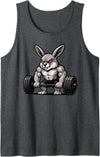 Rabbit Weightlifting Bodybuilder Workout Gym Pet Lover Tank Top in Dark Heather Grey