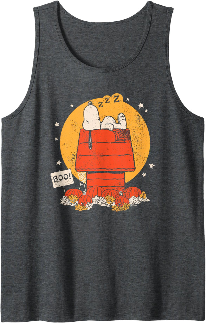 Peanuts - Snoopy Halloween Doghouse Boo Pumpkins Tank Top - Dark Heather Grey