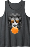Bubble Gum Animals Lions Face Kids, Women, Men Orange Bubble Gum Lion Stripe Sunglasses Lion Head Tank Top - Dark Heather Grey