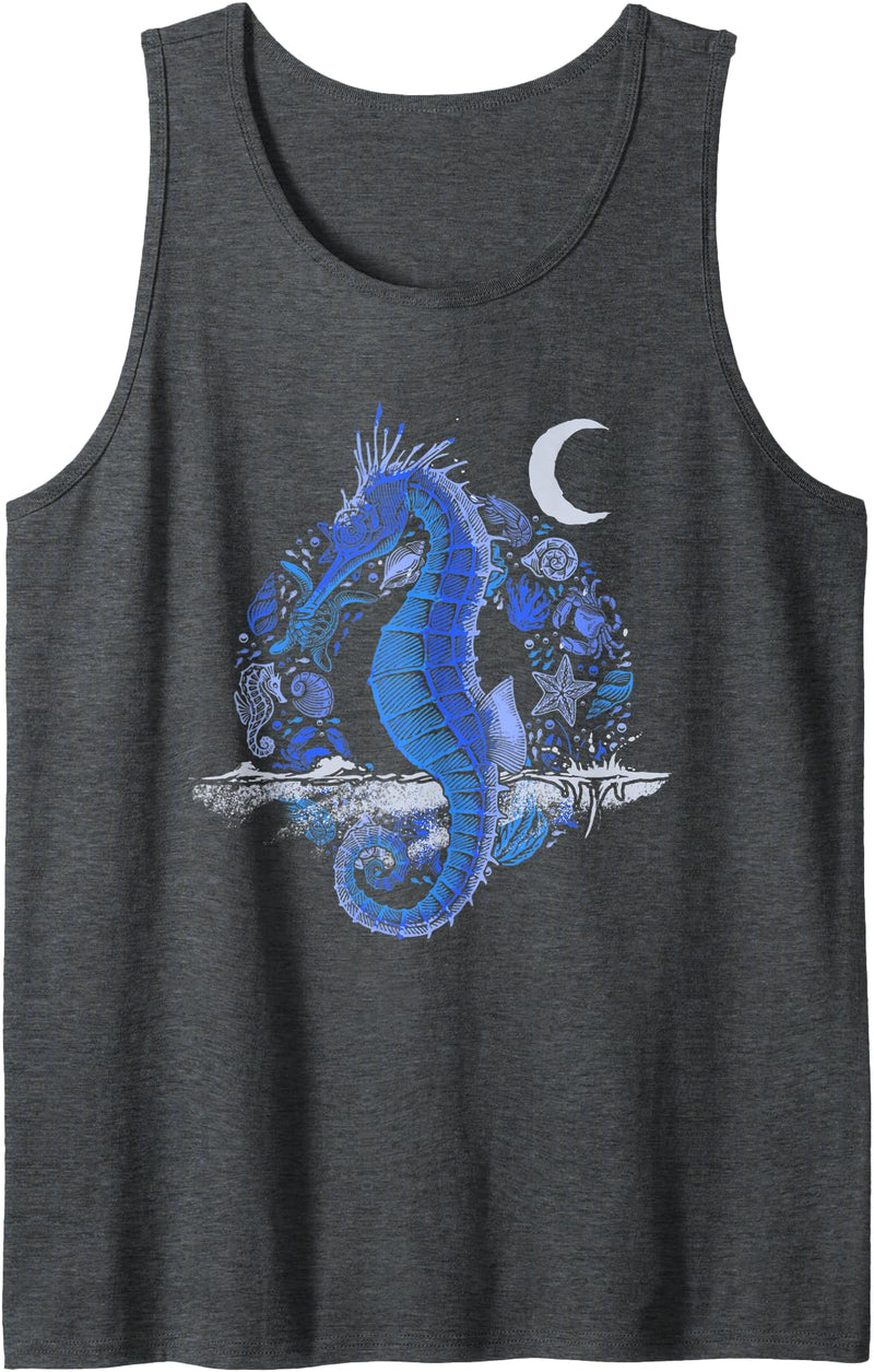 Seahorse Underwater Animal Aquarium Fish Ocean Sea Creature Crescent Moon Underwater Seahorse Tank Top - Dark Heather Grey
