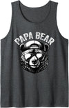 Papa Bear Face Dad Designs Papa Bear Face Grizzly Fathers Day Bear Lover Mens Tank Top - Dark Heather Grey