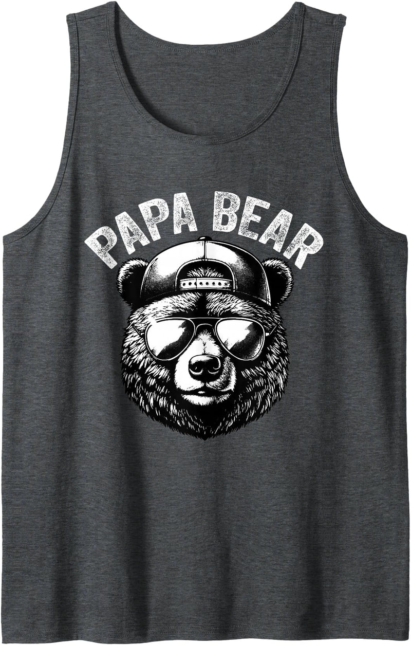 Papa Bear Face Dad Designs Papa Bear Face Grizzly Fathers Day Bear Lover Mens Tank Top - Dark Heather Grey