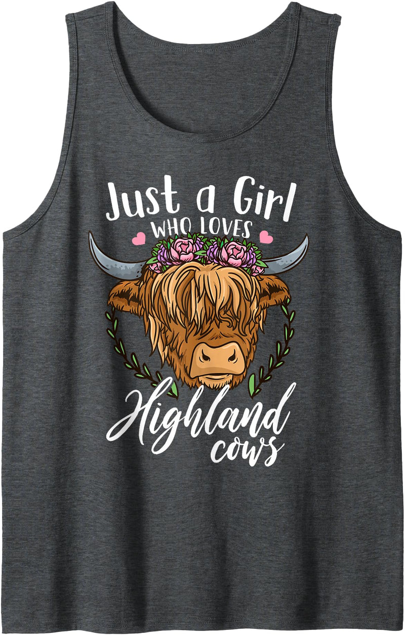 Scottish Highland Cow Lovers Scottish Highland Cow Just a Girl Who Loves Highland Cows Tank Top - Dark Heather Grey