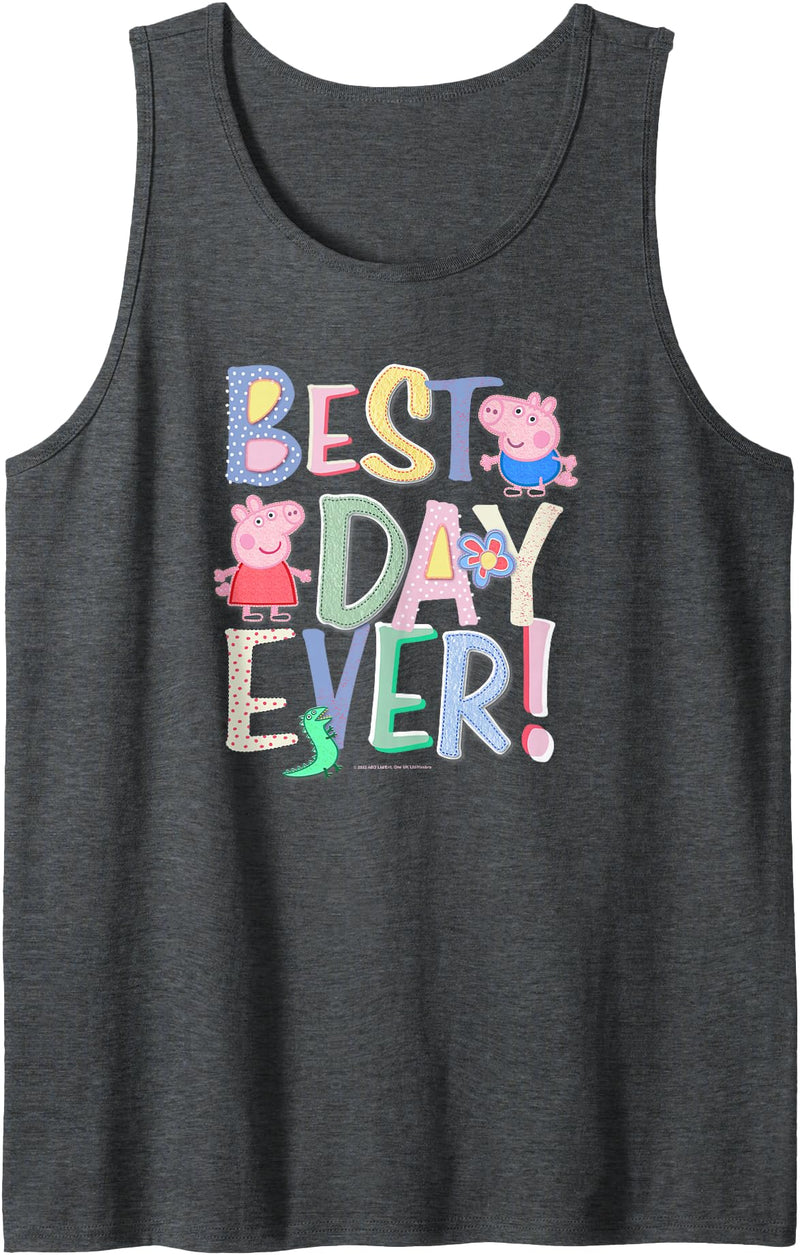 Peppa Pig Best Day Ever Colorful Font Patterns Tank Top - Dark Heather Grey