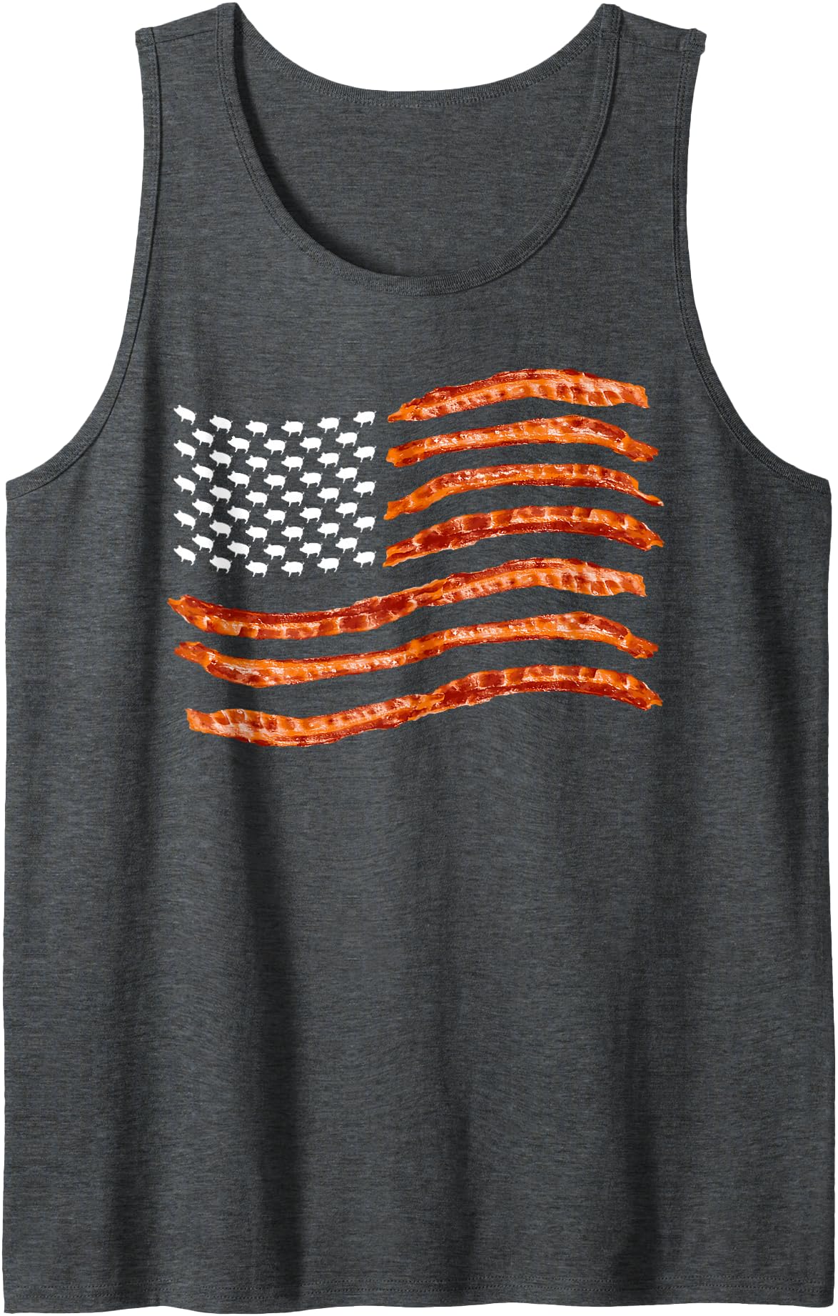 Cool American Smoked Pork Meat Lovers Designs USA Bacon Flag | Cute US Dried Pigs Funny 4th Of July Gift Tank Top - Dark Heather Grey