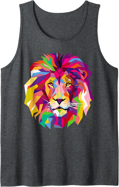 Elegant, Cool Lion Head with Bright Colorful Tank Top