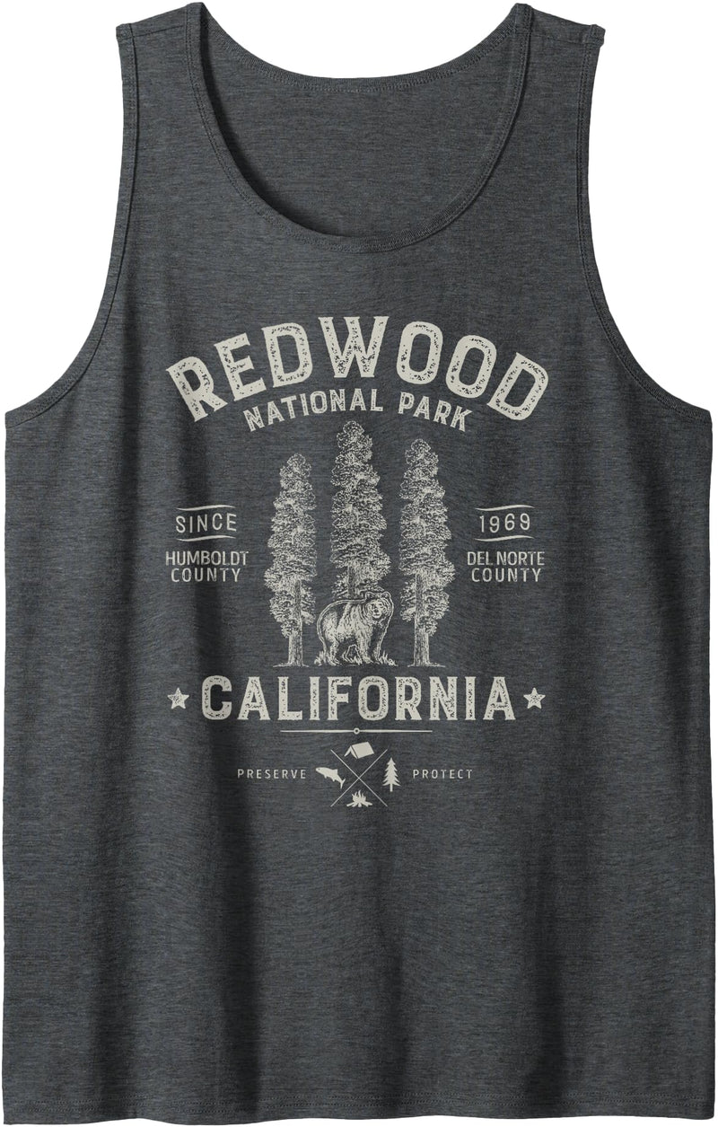 Lique Redwood Redwood National Park Vintage California Bear Gift Men Women Tank Top - Dark Heather Grey