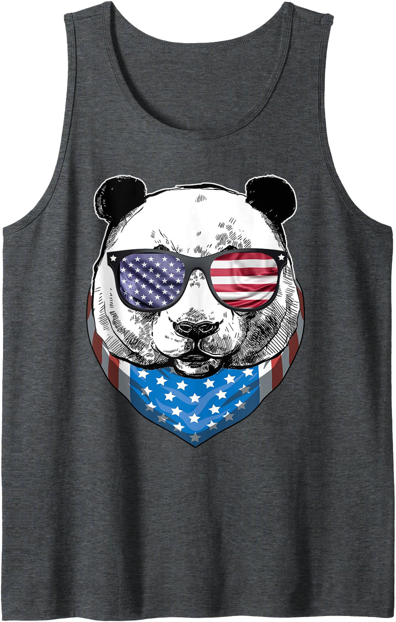 Blinkies Patriotic Fourth of July Panda American Flag July 4th Panda Bear Tank Top - Dark Heather Grey
