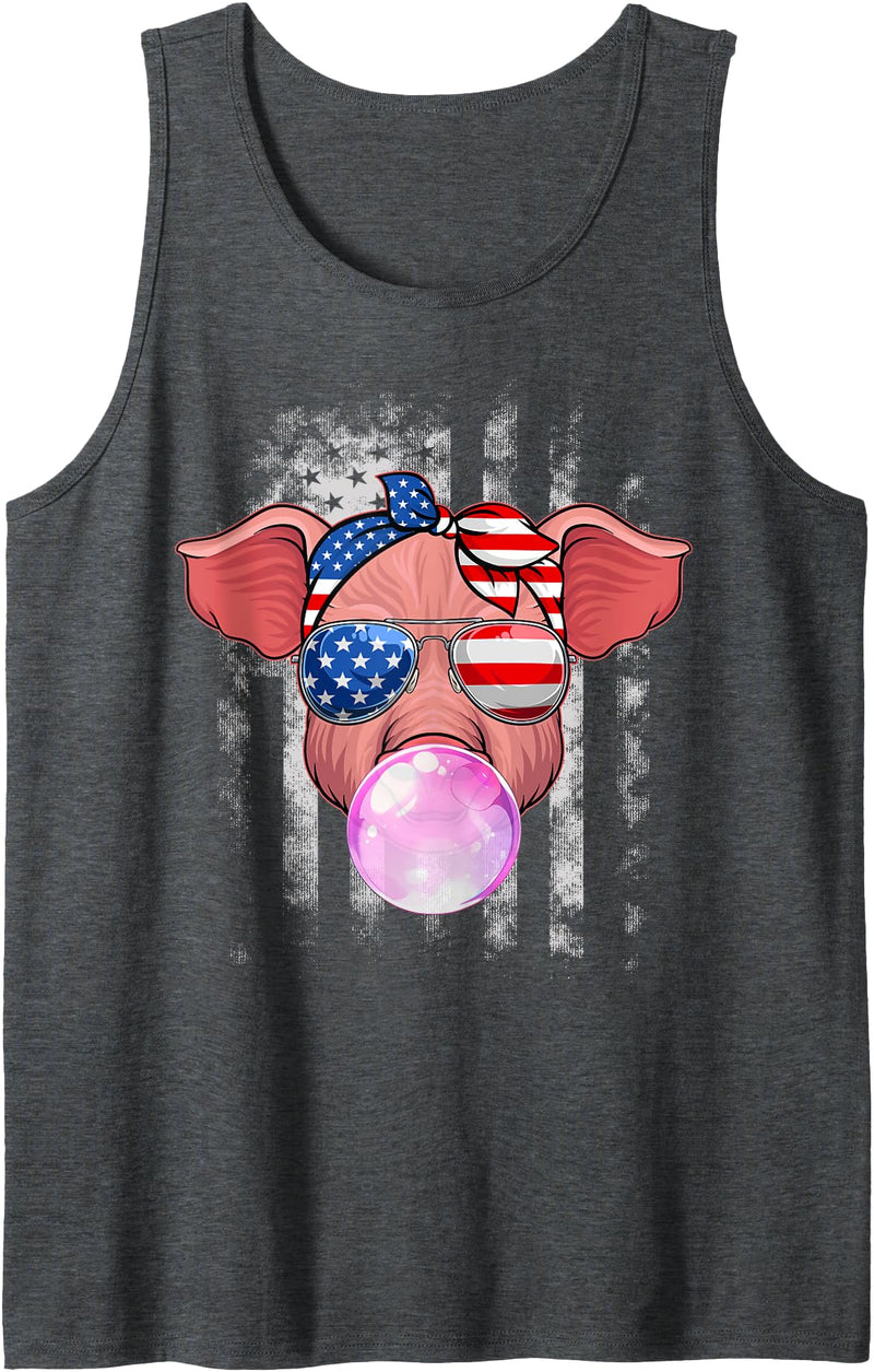 Amb Patriotic Pig Farming Animal Lover 4th Of July Pig Lovers Farmers USA Flag 4th Of July Patriotic Girls Kids Tank Top - Dark Heather Grey
